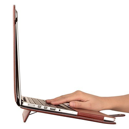 MOSISO Compatible with MacBook Pro Retina 13 inch Case A1502 A1425 2015-2012 Release, PU Leather Portfolio Protective Stand Cover Sleeve, Brown