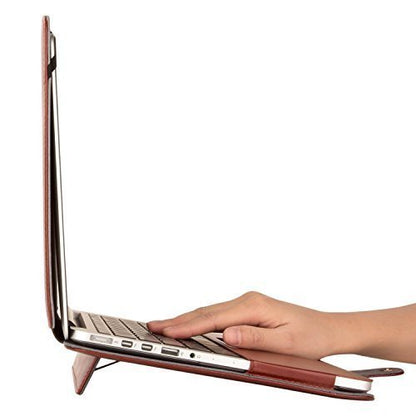 MOSISO Compatible with MacBook Pro Retina 13 inch Case A1502 A1425 2015-2012 Release, PU Leather Portfolio Protective Stand Cover Sleeve, Brown