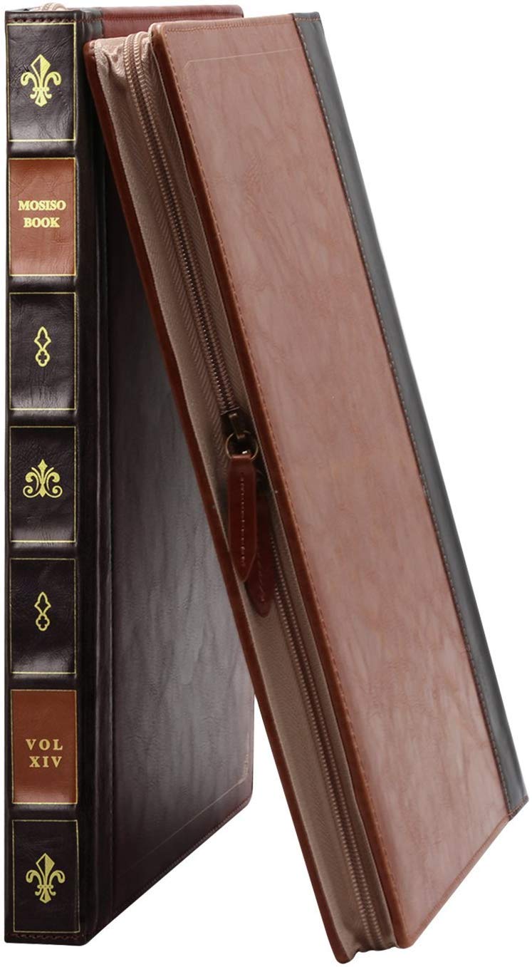 MOSISO Compatible with MacBook Air 15 inch 2025 2024 2023 M4 M3 M2/Pro 15 inch Case A1990 A1707 2019-2016, PU Leather Laptop Sleeve Vintage Retro Zippered Portfolio Protective Case Cover, Brown
