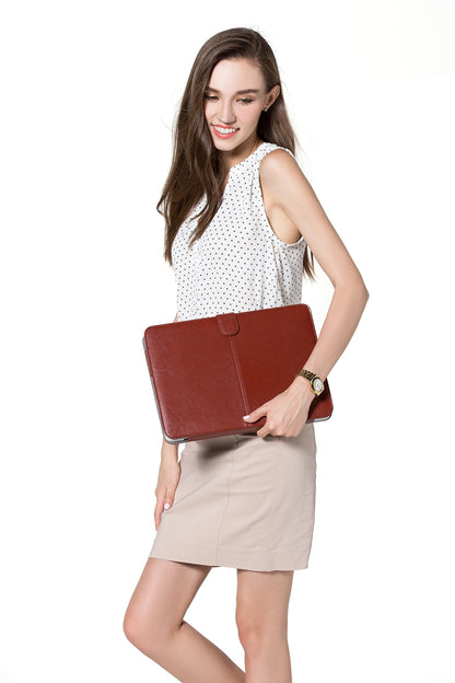 MOSISO PU Leather Case Compatible with MacBook 12 inch Case A1534 with Retina Display 2017 2016 2015 Release, Portfolio Protective Stand Cover Sleeve, Brown