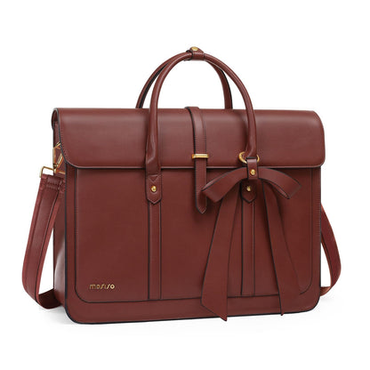 MOSISO Laptop Bag for Women, 13-17 inch PU Leather Laptop Shoulder Bags Convertible Backpack, 13.3 inch Messenger Bags Casual Handbag Work Briefcase Travel Computer Bag with Bowknot