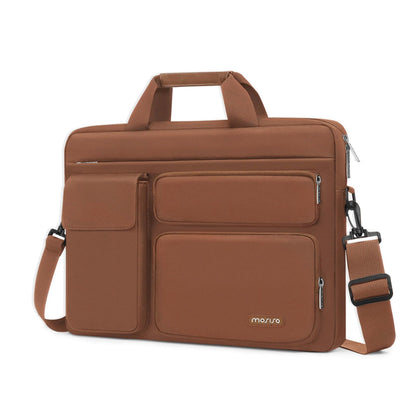 MOSISO Laptop Shoulder Bag, 13-17.3 Inch Notebook Case with 2 Raised & 1 Flapover Horizontal Pockets, Handle & Luggage Strap Fits MacBook Air Pro HP Dell Asus Lenovo