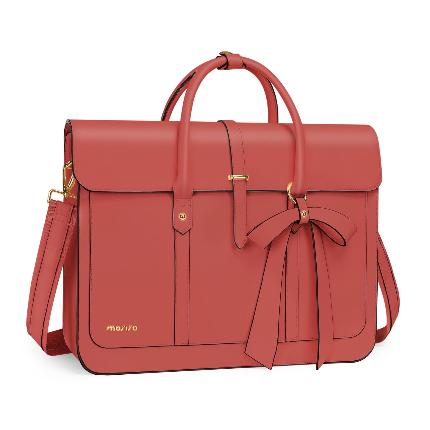 MOSISO Laptop Bag for Women, 13-17 inch PU Leather Laptop Shoulder Bags Convertible Backpack, 13.3 inch Messenger Bags Casual Handbag Work Briefcase Travel Computer Bag with Bowknot