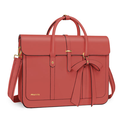 MOSISO Laptop Bag for Women, 13-17 inch PU Leather Laptop Shoulder Bags Convertible Backpack, 13.3 inch Messenger Bags Casual Handbag Work Briefcase Travel Computer Bag with Bowknot