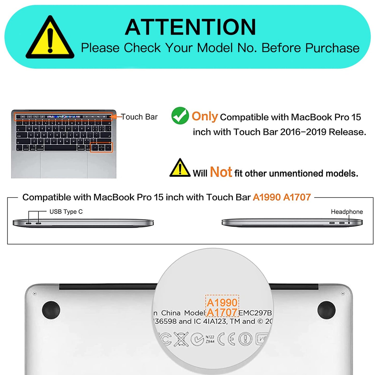 MOSISO Compatible with MacBook Pro 15 inch Case 2019 2018 2017 2016 Release A1990 A1707 with Touch Bar, Plastic Hard Shell Case Cover & Screen Protector, Crystal Clear