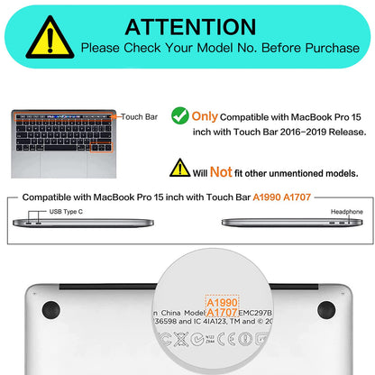 MOSISO Compatible with MacBook Pro 15 inch Case 2019 2018 2017 2016 Release A1990 A1707 with Touch Bar, Plastic Hard Shell Case Cover & Screen Protector, Crystal Clear