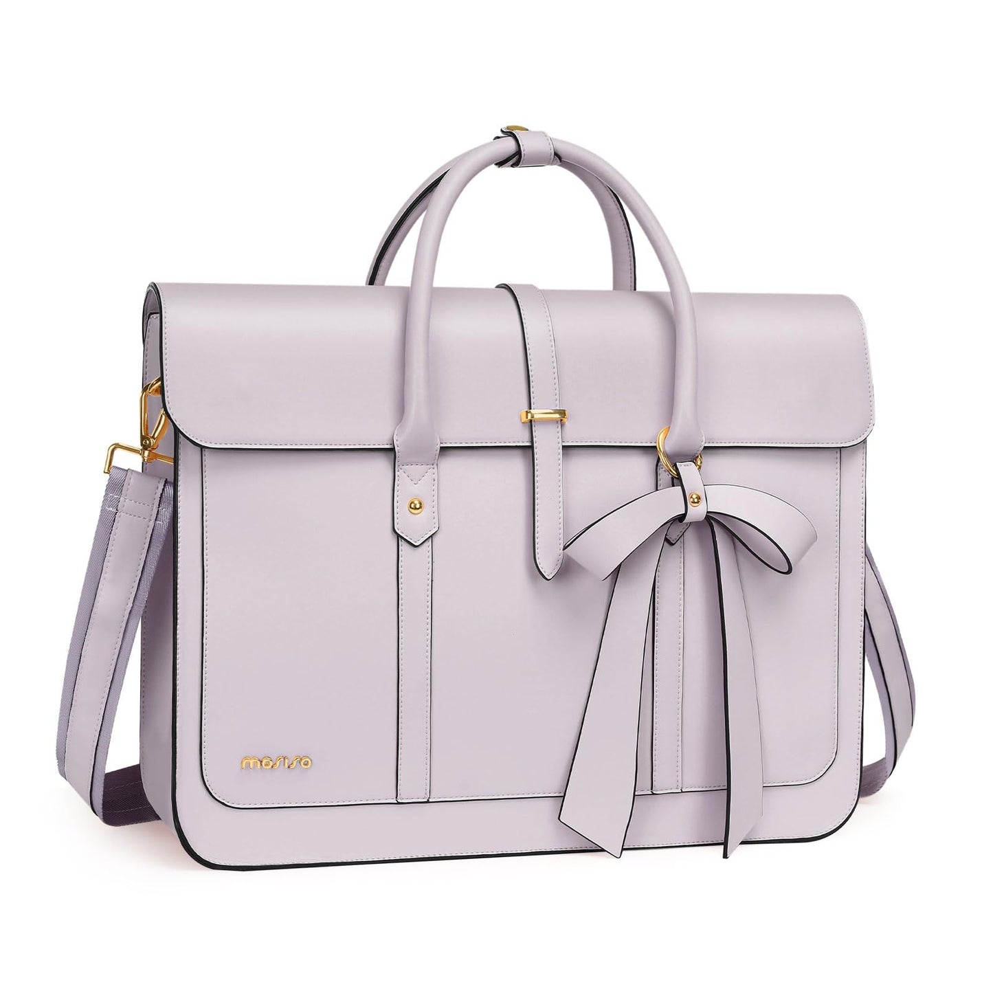 MOSISO Laptop Bag for Women, 13-17 inch PU Leather Laptop Shoulder Bags Convertible Backpack, 13.3 inch Messenger Bags Casual Handbag Work Briefcase Travel Computer Bag with Bowknot