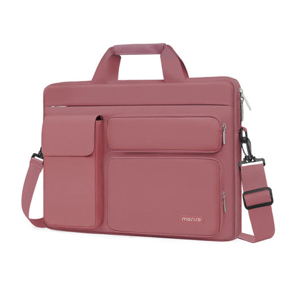 MOSISO Laptop Shoulder Bag, 13-17.3 Inch Notebook Case with 2 Raised & 1 Flapover Horizontal Pockets, Handle & Luggage Strap Fits MacBook Air Pro HP Dell Asus Lenovo