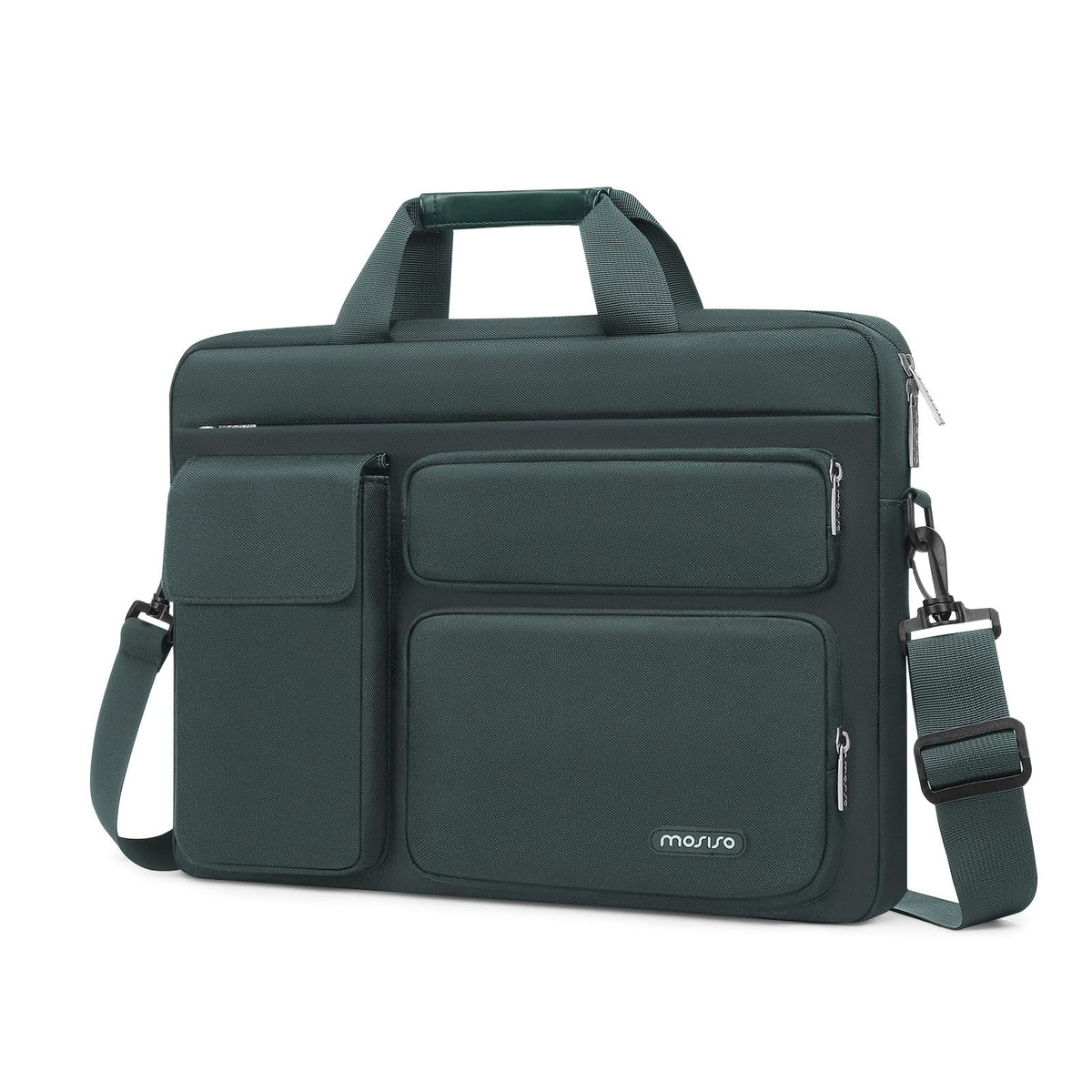 MOSISO Laptop Shoulder Bag 13-17.3 inch - Fits MacBook Pro 16, HP, Dell, Lenovo - 2 Raised Pockets, 1 Flapover & 1 Horizontal Pocket + Handle & Belt