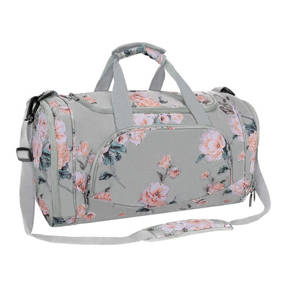 MOSISO Floral Print Sports Duffel Bag, Unisex Gym Weekender Bag with Ventilated Separate Shoe Compartment, Detachable Adjustable Shoulder Strap for Dance Fitness Short Travel