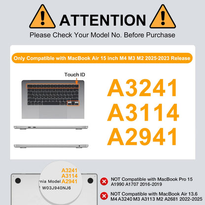 MOSISO Compatible with MacBook Air 15 inch Case 2025 2024 2023 Release M4 A3241 M3 A3114 M2 A2941,Ultra-Thin Natural Original Plastic Hard Shell Case&Keyboard Cover&Screen Film&Type C,Frost Clear