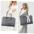 MOSISO Laptop Bag for Women, PU Leather Tote Bag, Front Embossed Retro Hibiscus Computer Bags with Silk Scarf&Clutch Purse