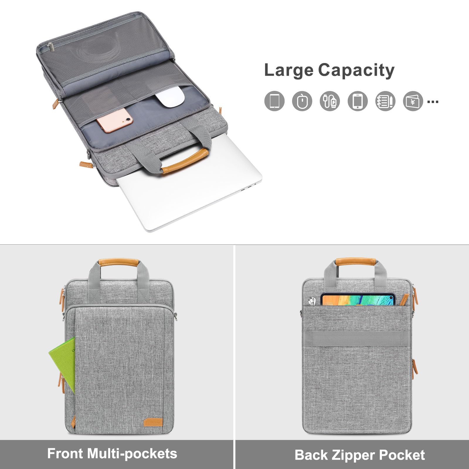 MOSISO 360 Protective Laptop Bag, 15.6 inch Vertical Computer Bag Compatible with MacBook Pro 16 inch, HP, Dell, Lenovo, Asus Notebook with Shoulder Strap & Front Raised & Vertical Pockets, Gray iMosiso