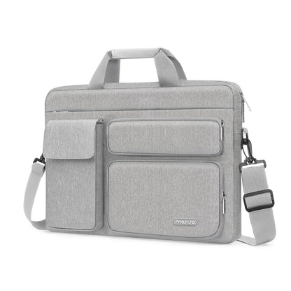 MOSISO Laptop Shoulder Bag, 13-17.3 Inch Notebook Case with 2 Raised & 1 Flapover Horizontal Pockets, Handle & Luggage Strap Fits MacBook Air Pro HP Dell Asus Lenovo