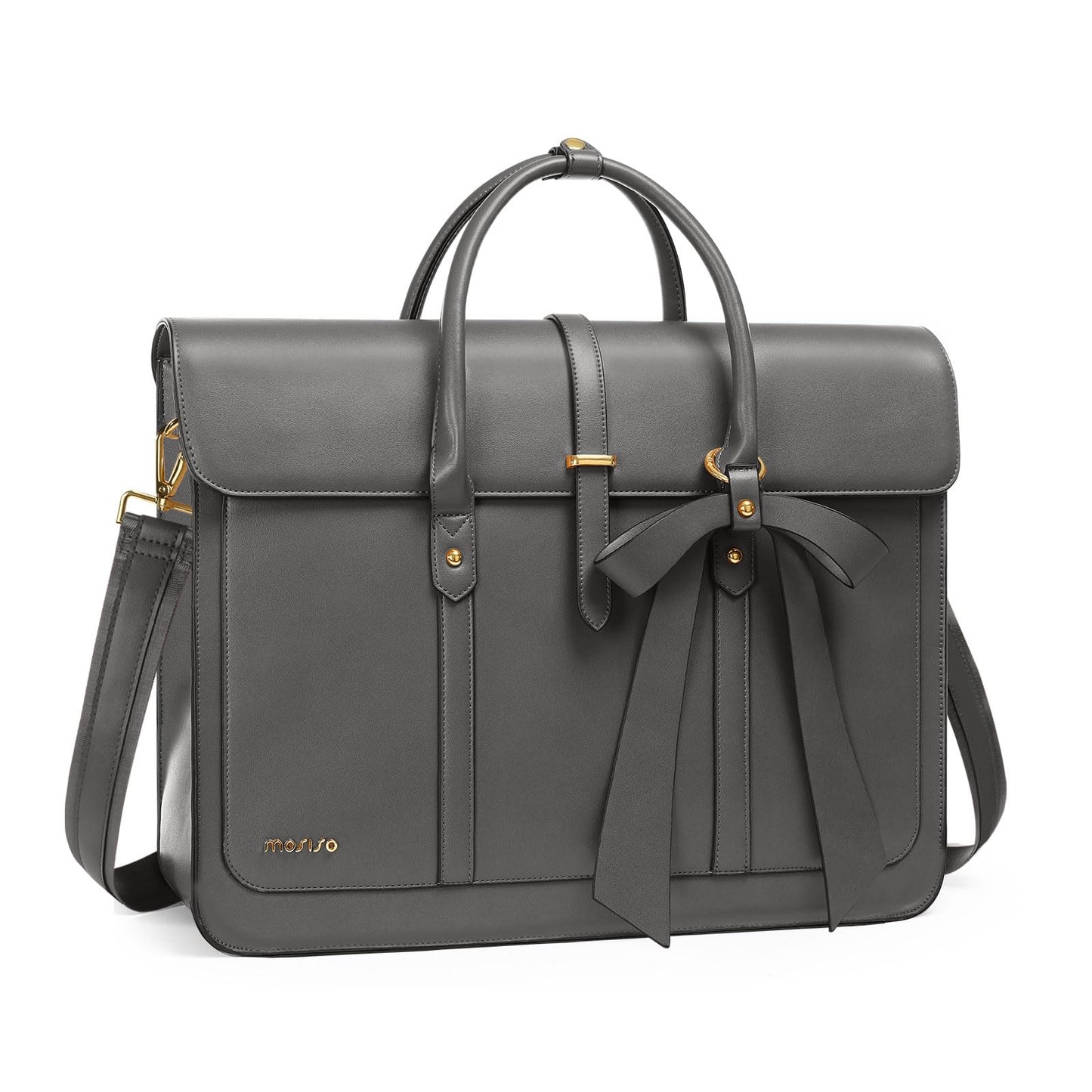 MOSISO Laptop Bag for Women, 13-17 inch PU Leather Laptop Shoulder Bags Convertible Backpack, 13.3 inch Messenger Bags Casual Handbag Work Briefcase Travel Computer Bag with Bowknot