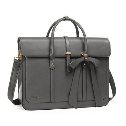 MOSISO Laptop Bag for Women, 13-17 inch PU Leather Laptop Shoulder Bags Convertible Backpack, 13.3 inch Messenger Bags Casual Handbag Work Briefcase Travel Computer Bag with Bowknot