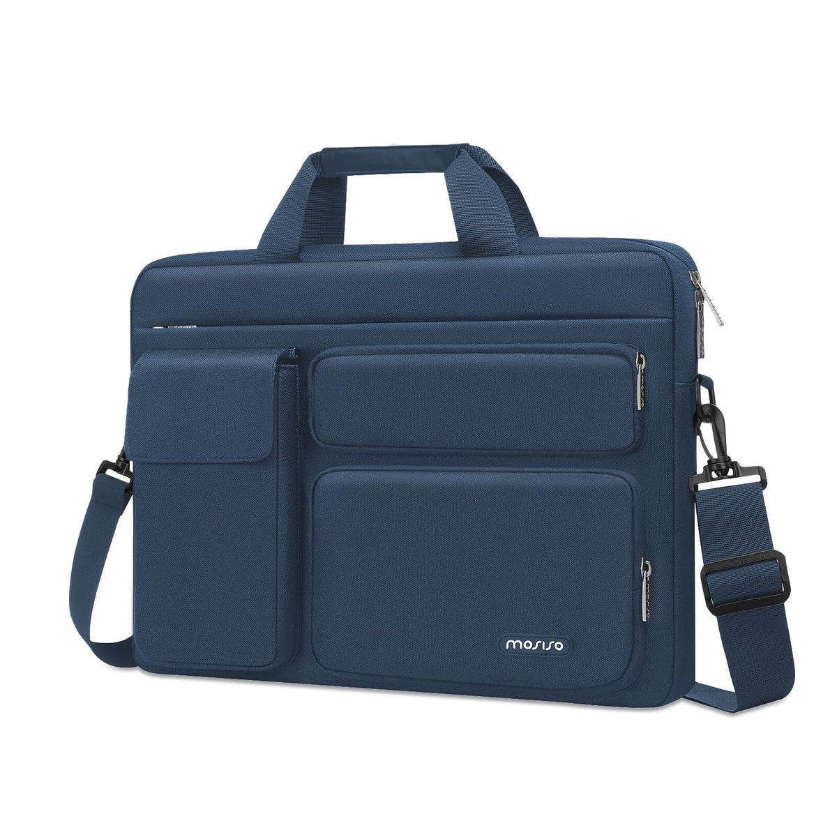 MOSISO Laptop Shoulder Bag 13-17.3 inch - Fits MacBook Pro 16, HP, Dell, Lenovo - 2 Raised Pockets, 1 Flapover & 1 Horizontal Pocket + Handle & Belt