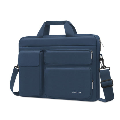 MOSISO Laptop Shoulder Bag, 13-17.3 Inch Notebook Case with 2 Raised & 1 Flapover Horizontal Pockets, Handle & Luggage Strap Fits MacBook Air Pro HP Dell Asus Lenovo