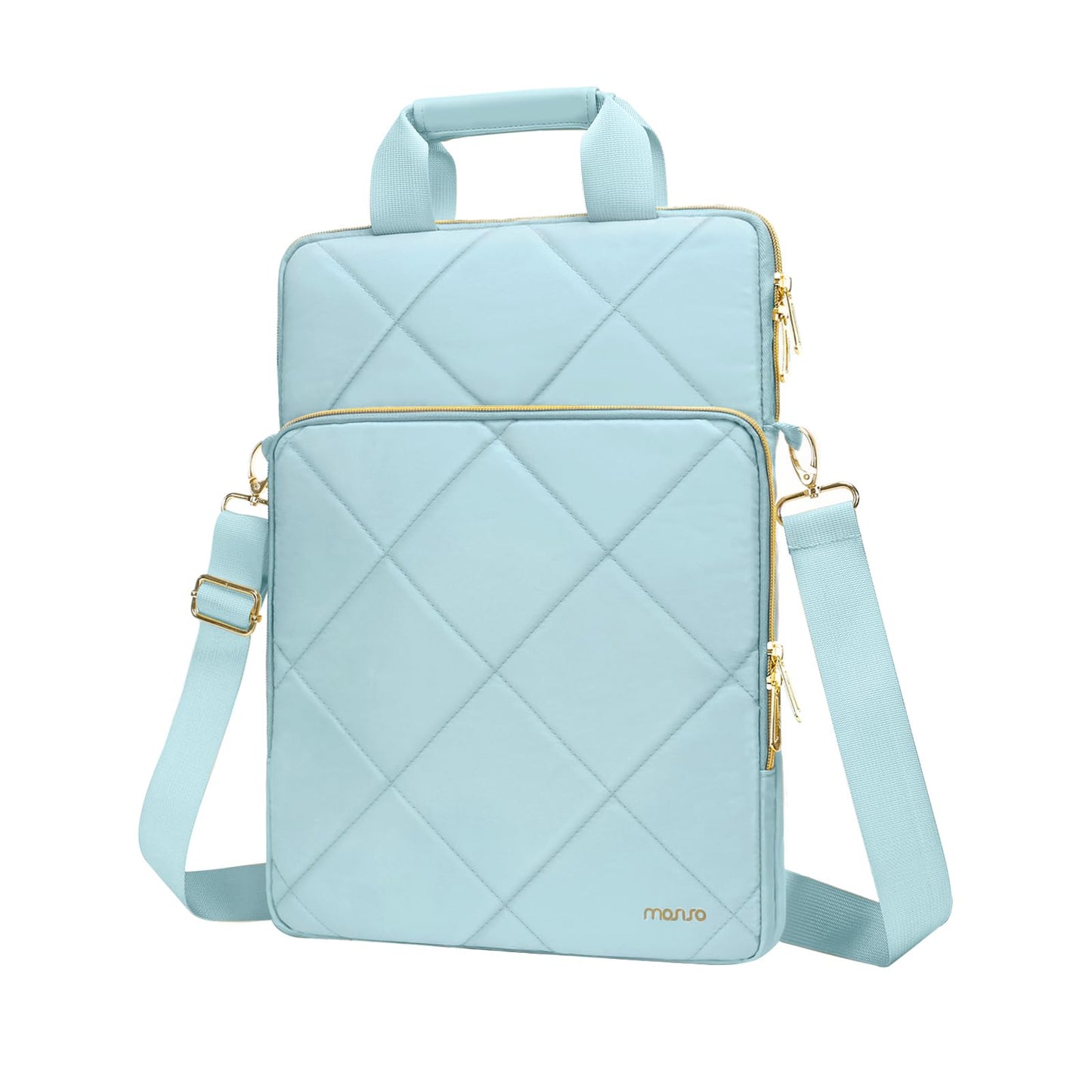 MOSISO Vertical Laptop Shoulder Bag,Computer Bag,Rhombus Quilted Messenger Bag with Front Pocket&Handle&Belt iMosiso