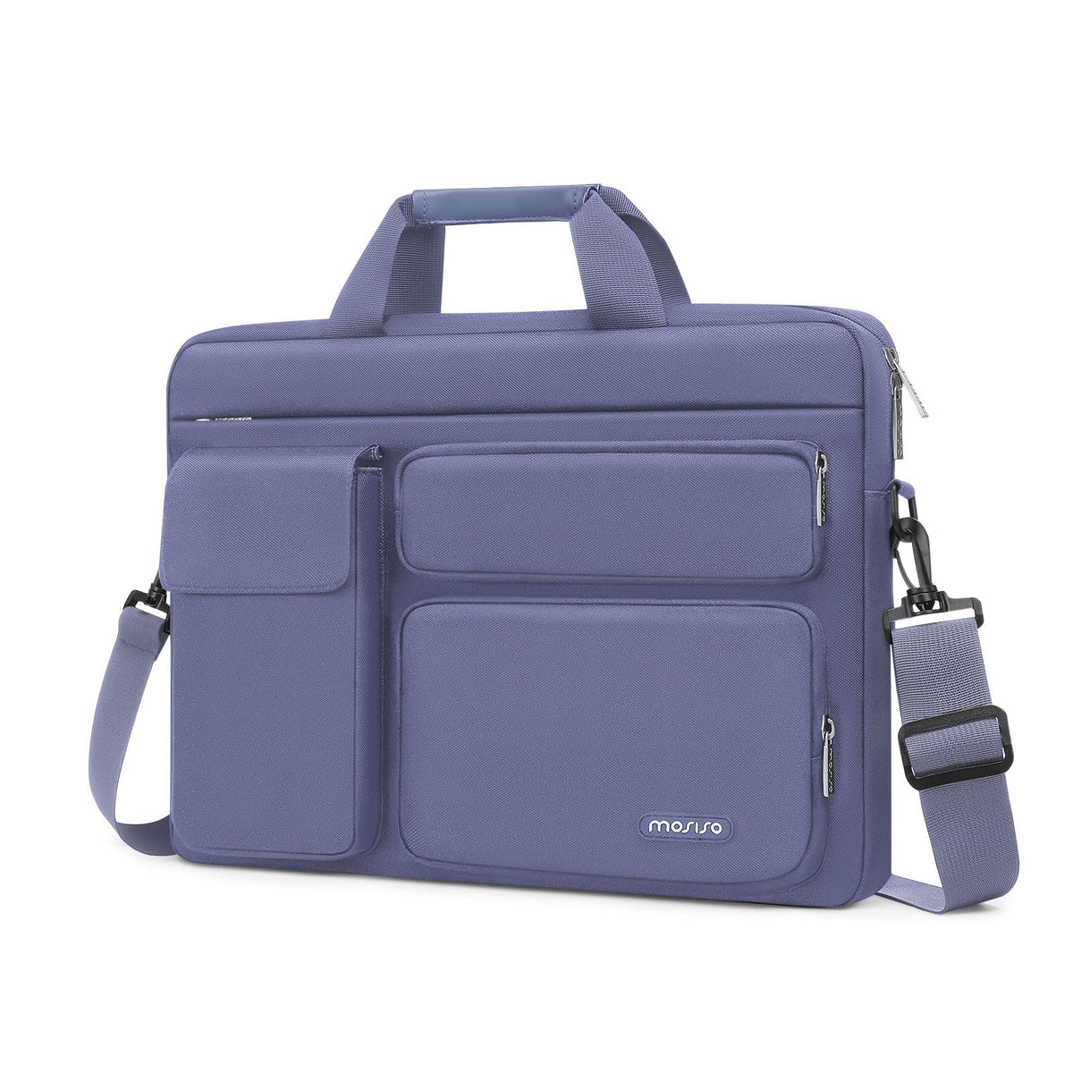 MOSISO Laptop Shoulder Bag 13-17.3 inch - Fits MacBook Pro 16, HP, Dell, Lenovo - 2 Raised Pockets, 1 Flapover & 1 Horizontal Pocket + Handle & Belt