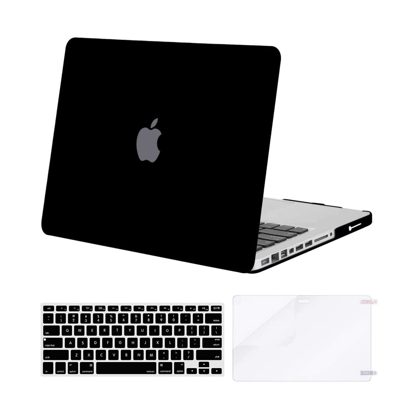 MOSISO Plastic Hard Shell Case & Keyboard Cover & Screen Protector Only Compatible with MacBook Pro 13 inch (A1278, Old Version with CD-ROM), Release Early 2012/2011/2010/2009/2008, Black
