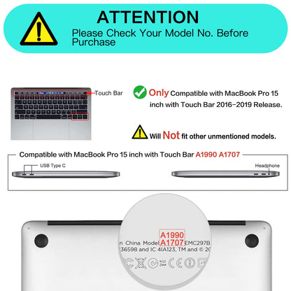 MOSISO Compatible with MacBook Pro 15 inch Case 2016-2019 Release A1990 A1707 with Touch Bar, Plastic Peony Hard Shell Case & Keyboard Cover Skin & Screen Protector, Black
