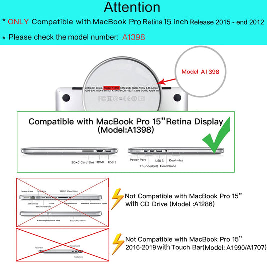 MOSISO Compatible with MacBook Pro 15 inch Case with Retina Display (Model: A1398, Older Version, 2015 - end 2012 Release), Plastic Peony Hard Shell Case & Keyboard Cover & Screen Protector, Black