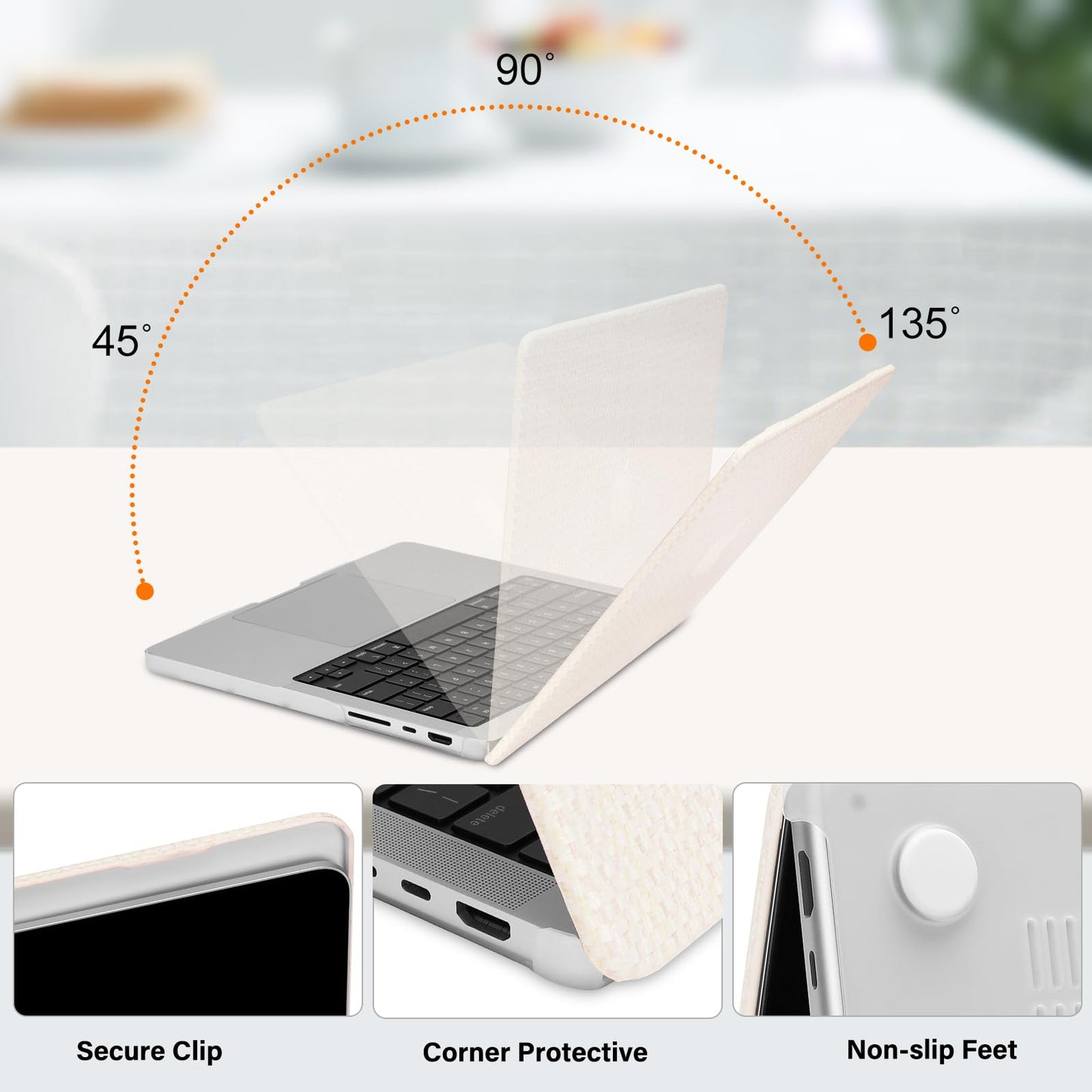 MOSISO Compatible with MacBook Pro 14 inch Case 2025-2021 M4 M3 M2 M1 A3112 A3185 A3401 A2918 A2992 A2779 A2442 Pro Max, Woven Grid PU Leather Coated Plastic Hard Case&Keyboard Cover&Screen Film,Beige