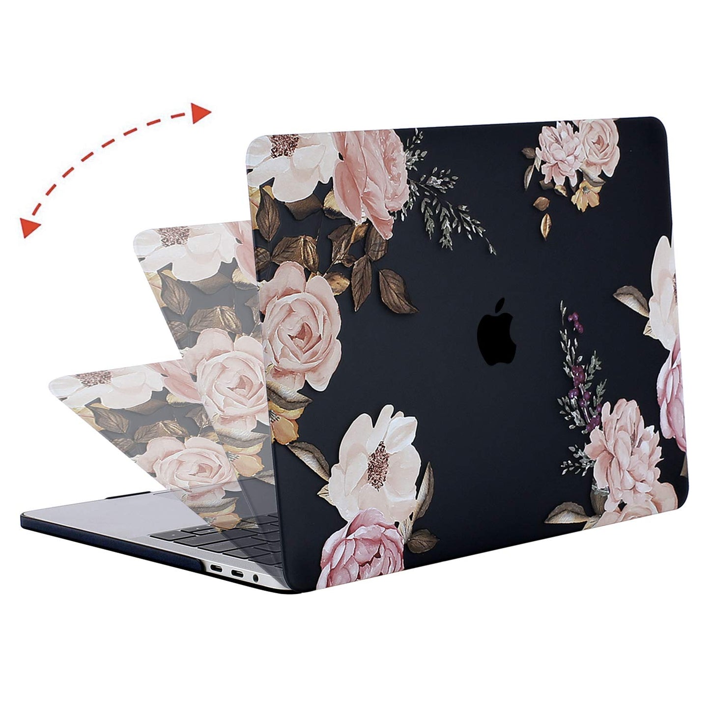 MOSISO Compatible with MacBook Pro 15 inch Case 2016-2019 Release A1990 A1707 with Touch Bar, Plastic Peony Hard Shell Case & Keyboard Cover Skin & Screen Protector, Black