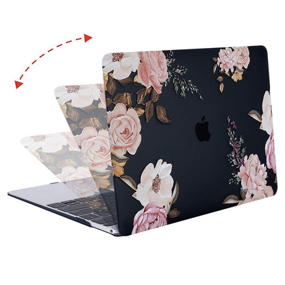 MOSISO Compatible with MacBook 12 inch Case with Retina Display (Model A1534, Release 2017 2016 2015), Plastic Peony Hard Shell Case & Keyboard Cover & Screen Protector, Black