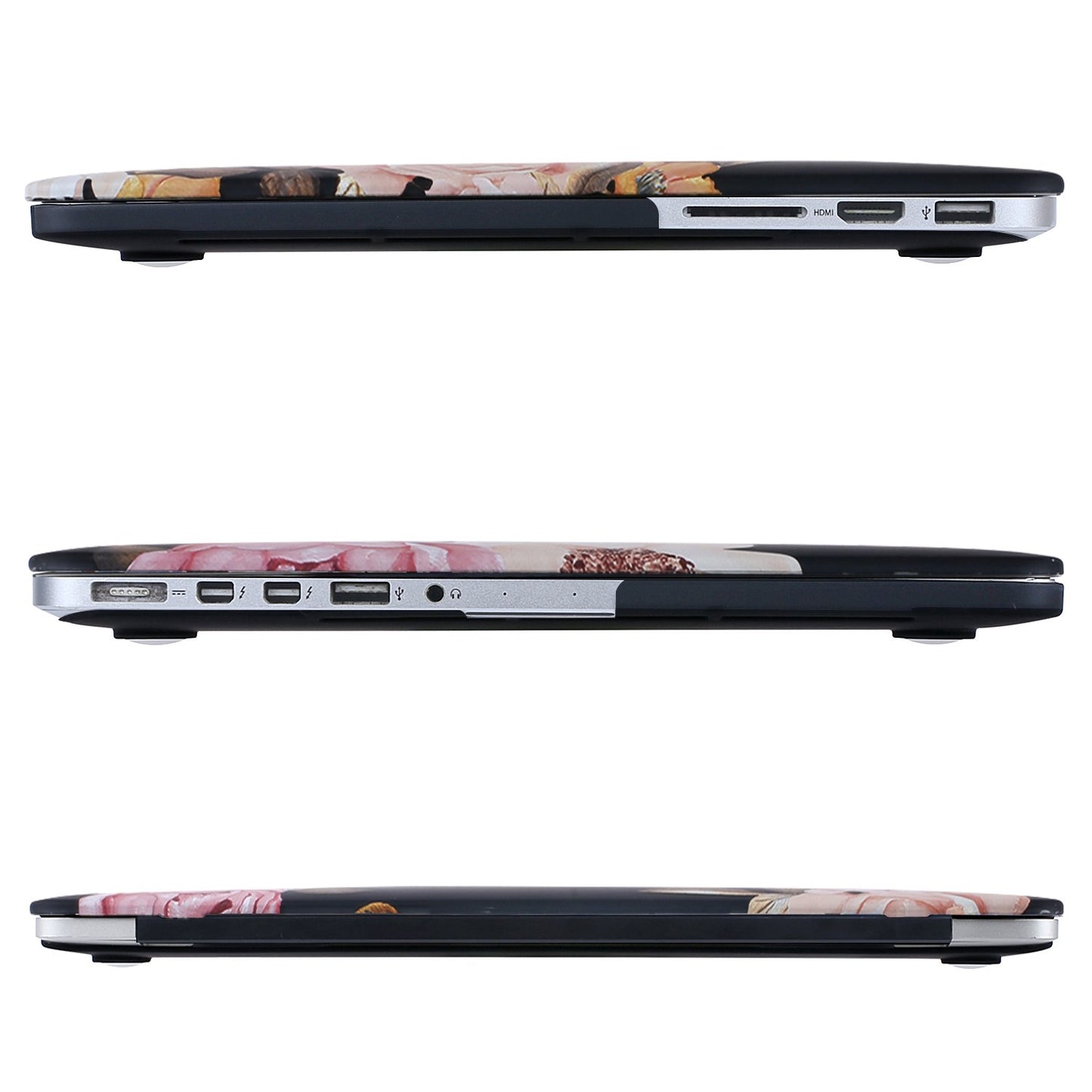 MOSISO Compatible with MacBook Pro 15 inch Case with Retina Display (Model: A1398, Older Version, 2015 - end 2012 Release), Plastic Peony Hard Shell Case & Keyboard Cover & Screen Protector, Black