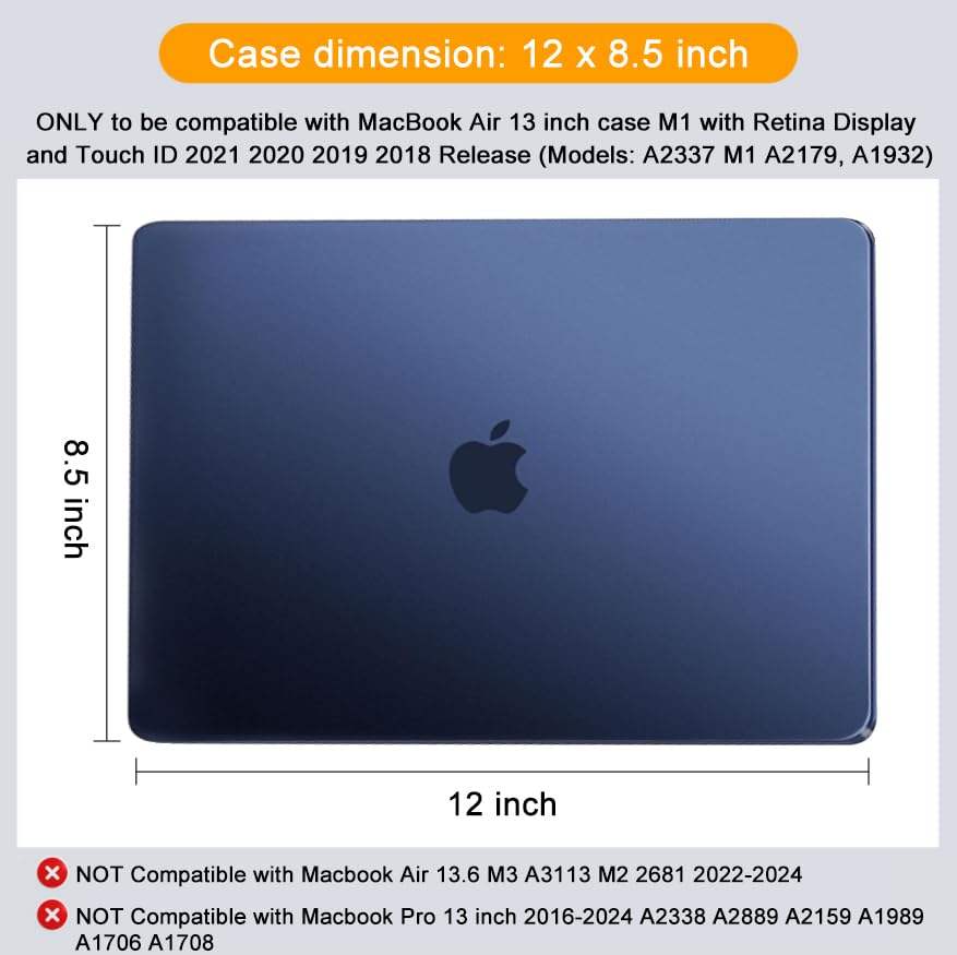 MOSISO Compatible with MacBook Air 13 inch Case 2022 2021 2020 2019 2018 A2337 M1 A2179 A1932, Ultra-Thin Slim Natural Original Color Protective Plastic Hard Shell for MacBook Air 13.3, Midnight Blue