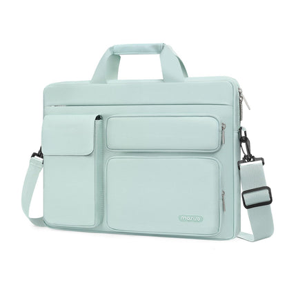 MOSISO Laptop Shoulder Bag, 13-17.3 Inch Notebook Case with 2 Raised & 1 Flapover Horizontal Pockets, Handle & Luggage Strap Fits MacBook Air Pro HP Dell Asus Lenovo