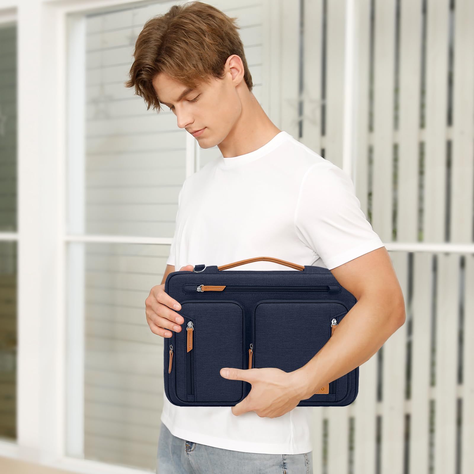 MOSISO 360 Protective Laptop Shoulder Bag, Computer Bags, Side Open Messenger Bag with 5 Accessory Pockets & Belt iMosiso