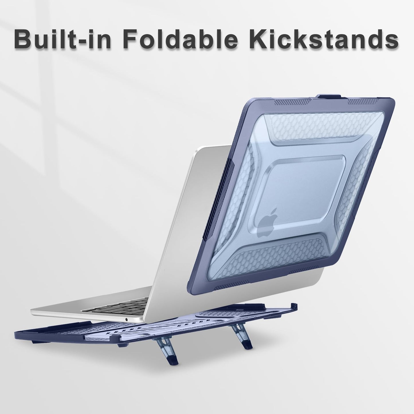 MOSISO Compatible with MacBook Pro 13 inch Case M2 2025-2016 A2338 M1 A2251 A2289 A2159 A1989 A1708 A1706,Honeycomb Heavy Duty TPU Bumper Plastic Hard Case with Fold Kickstand&Keyboard Cover,Navy Blue