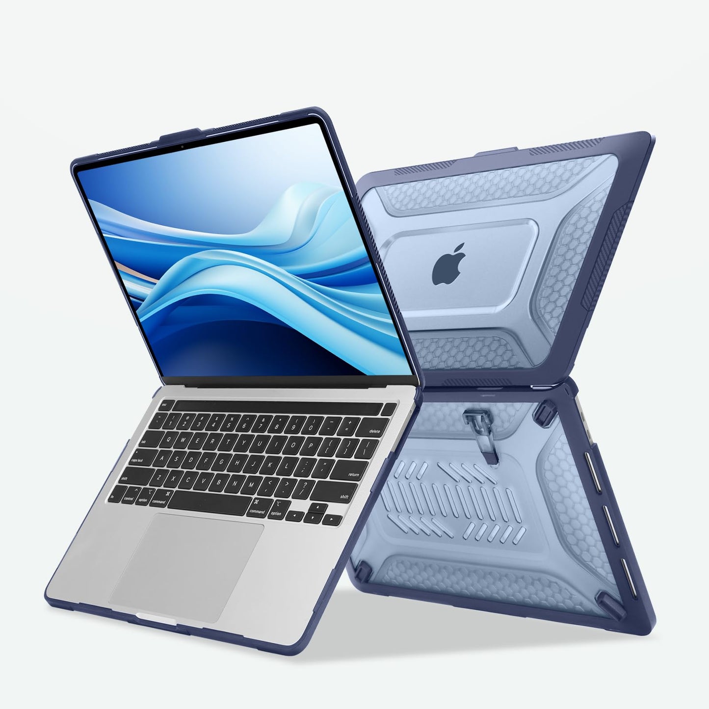 MOSISO Compatible with MacBook Pro 13 inch Case M2 2025-2016 A2338 M1 A2251 A2289 A2159 A1989 A1708 A1706,Honeycomb Heavy Duty TPU Bumper Plastic Hard Case with Fold Kickstand&Keyboard Cover,Navy Blue