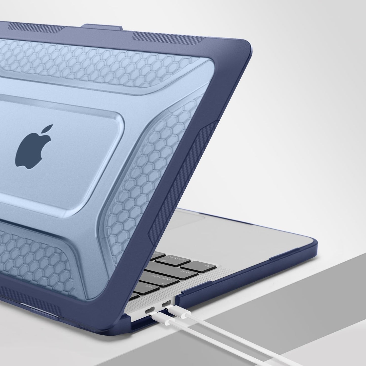 MOSISO Compatible with MacBook Pro 13 inch Case M2 2025-2016 A2338 M1 A2251 A2289 A2159 A1989 A1708 A1706,Honeycomb Heavy Duty TPU Bumper Plastic Hard Case with Fold Kickstand&Keyboard Cover,Navy Blue