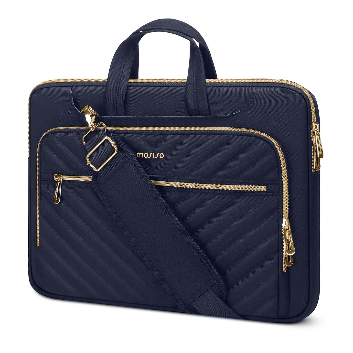 MOSISO 360 Protective Laptop Shoulder Bag,13-15.6 inch Computer Bag Compatible with MacBook Pro 14-16, HP, Dell, Asus Notebook,Messenger Briefcase with Front Quilted Raised Horizontal Pockets, Black iMosiso