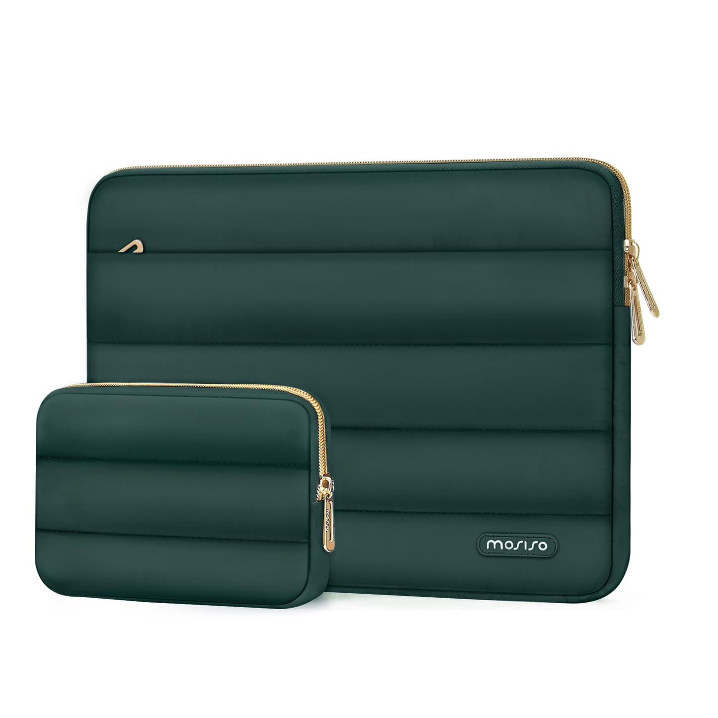 MOSISO 13.3 inch Laptop Case, 13-13.3 inch Puffy Laptop Sleeve Compatible with MacBook Air 13 13.6 M4 M3 M2 M1/Pro 13/Pro 14, HP Dell ASUS Lenovo,Polyester Horizontal Bag with Small Case, Brown