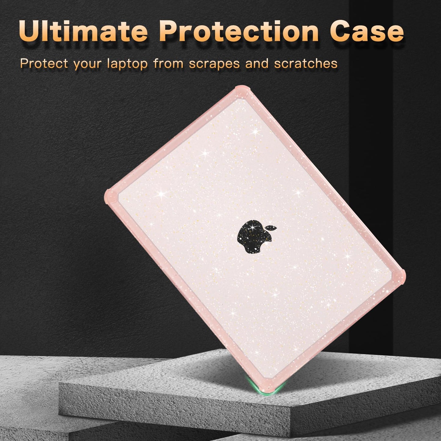 MOSISO Compatible with MacBook Air 15 inch Case 2025 2024 2023 M4 A3241 M3 A3114 M2 A2941,Anti-Cracking&Anti-Fingerprint Heavy Duty Glitter Plastic Hard Case with TPU Bumper&Keyboard Cover, Pink