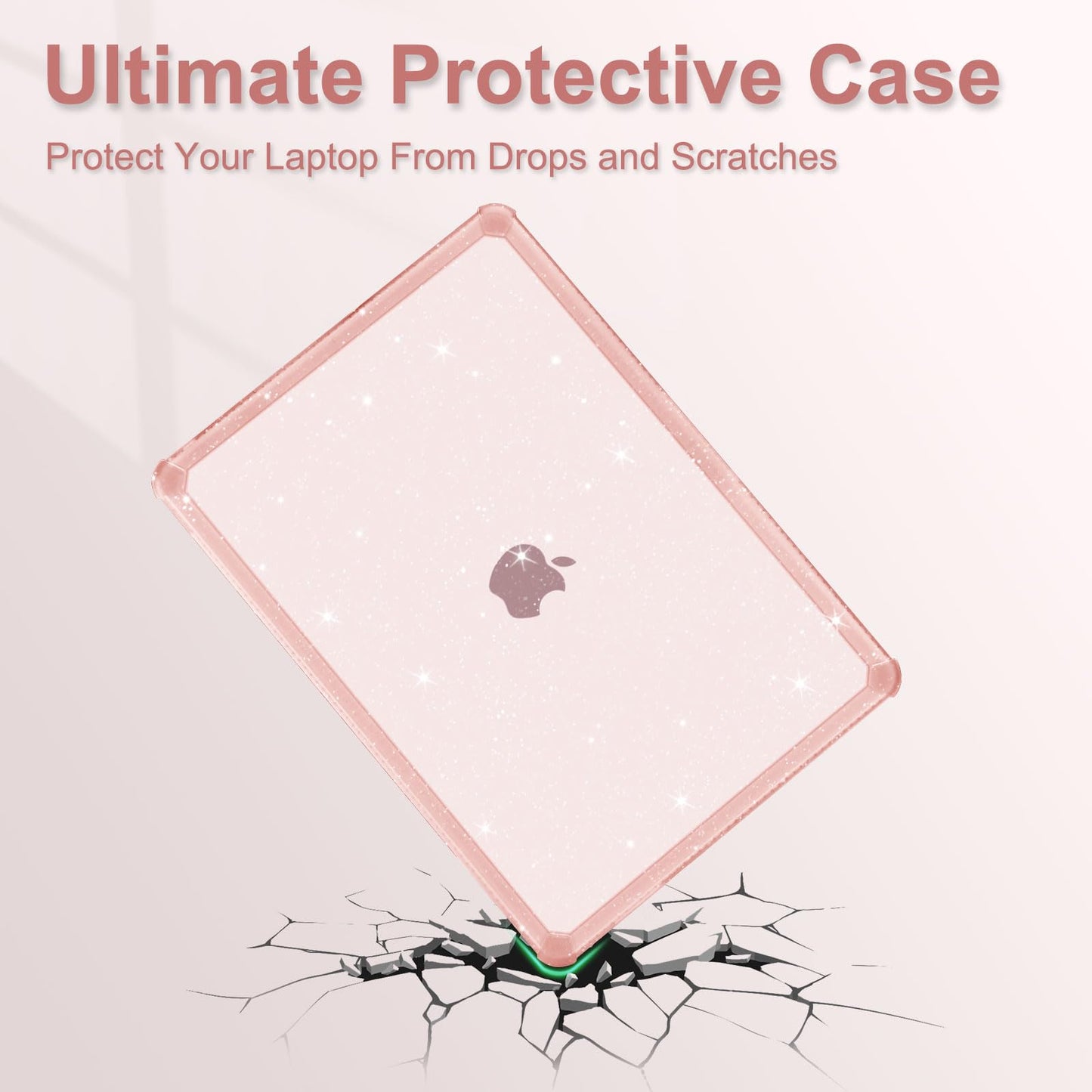 MOSISO Compatible with MacBook Air 13 inch Case 2022-2018 Release A2337 M1 A2179 A1932, Anti-Cracking&Anti-Fingerprint Heavy Duty Glitter Plastic Hard Case with TPU Bumper&Keyboard Cover, Pink
