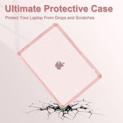 MOSISO Compatible with MacBook Air 13 inch Case 2022-2018 Release A2337 M1 A2179 A1932, Anti-Cracking&Anti-Fingerprint Heavy Duty Glitter Plastic Hard Case with TPU Bumper&Keyboard Cover, Pink