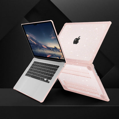 MOSISO Compatible with MacBook Air 15 inch Case 2025 2024 2023 M4 A3241 M3 A3114 M2 A2941,Anti-Cracking&Anti-Fingerprint Heavy Duty Glitter Plastic Hard Case with TPU Bumper&Keyboard Cover, Pink
