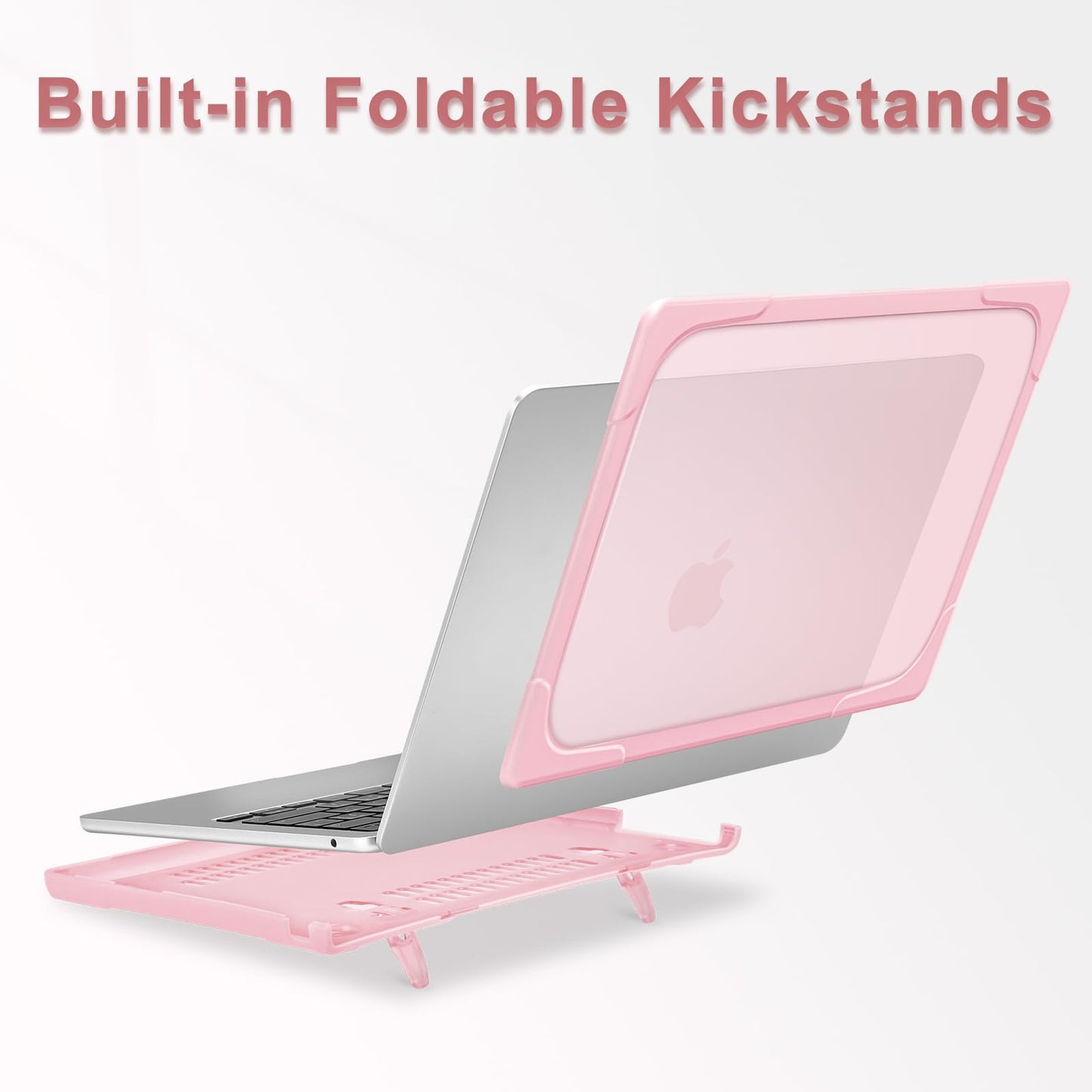 MOSISO Compatible with MacBook Air 15 inch Case 2025 2024 2023 Release M4 A3241 M3 A3114 M2 A2941, Heavy Duty Plastic Hard Shell Case Cover with Fold Kickstand&Keyboard Cover&Screen Film, Pink