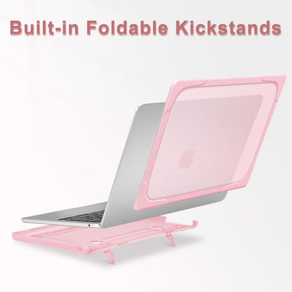 MOSISO Compatible with MacBook Air 15 inch Case 2025 2024 2023 Release M4 A3241 M3 A3114 M2 A2941, Heavy Duty Plastic Hard Shell Case Cover with Fold Kickstand&Keyboard Cover&Screen Film, Pink