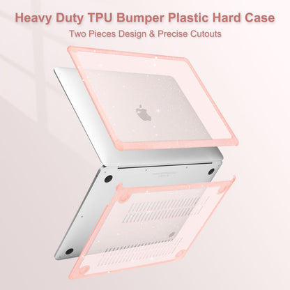 MOSISO Compatible with MacBook Air 13 inch Case 2022-2018 Release A2337 M1 A2179 A1932, Anti-Cracking&Anti-Fingerprint Heavy Duty Glitter Plastic Hard Case with TPU Bumper&Keyboard Cover, Pink