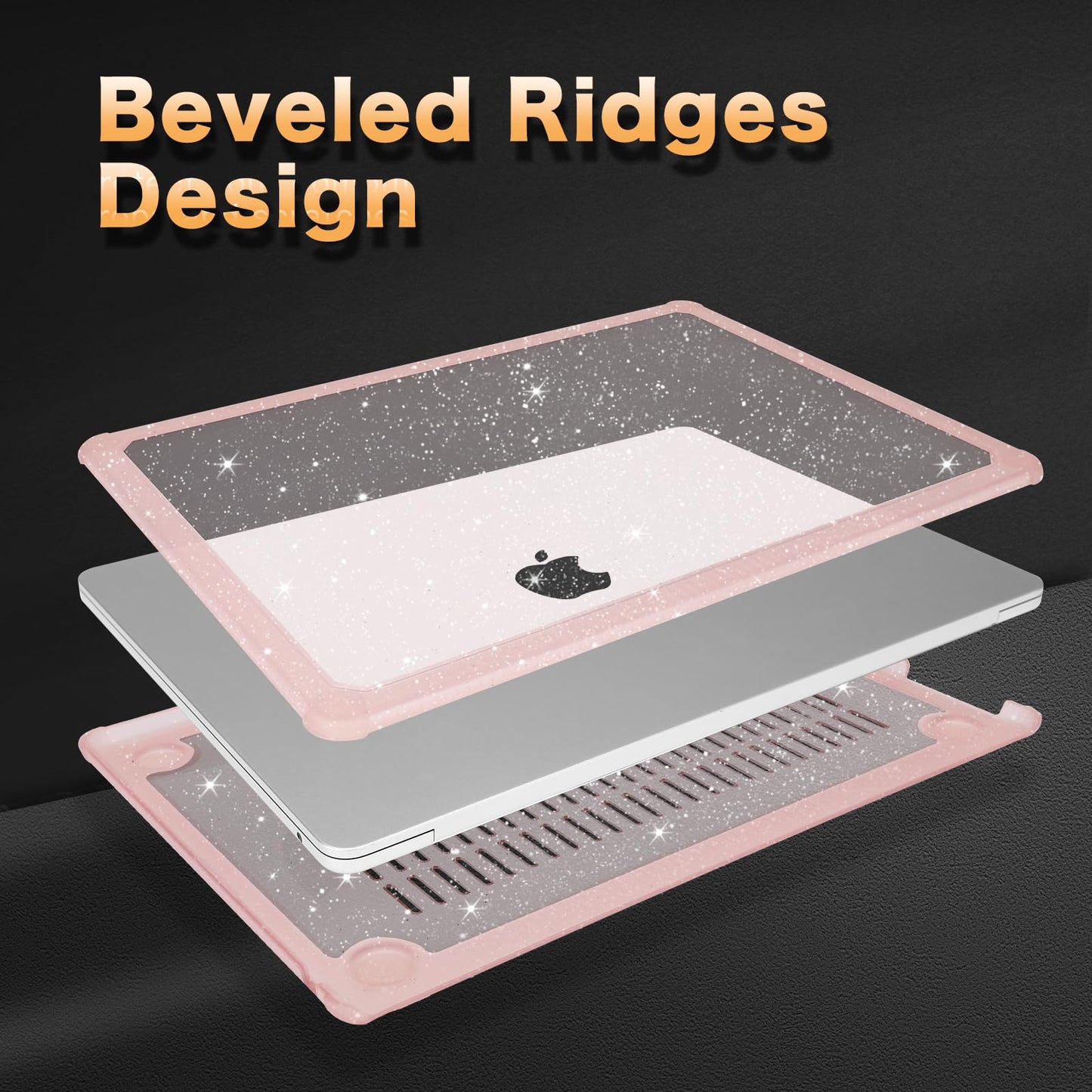 MOSISO Compatible with MacBook Air 15 inch Case 2025 2024 2023 M4 A3241 M3 A3114 M2 A2941,Anti-Cracking&Anti-Fingerprint Heavy Duty Glitter Plastic Hard Case with TPU Bumper&Keyboard Cover, Pink