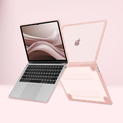 MOSISO Compatible with MacBook Air 13 inch Case 2022-2018 Release A2337 M1 A2179 A1932, Anti-Cracking&Anti-Fingerprint Heavy Duty Glitter Plastic Hard Case with TPU Bumper&Keyboard Cover, Pink