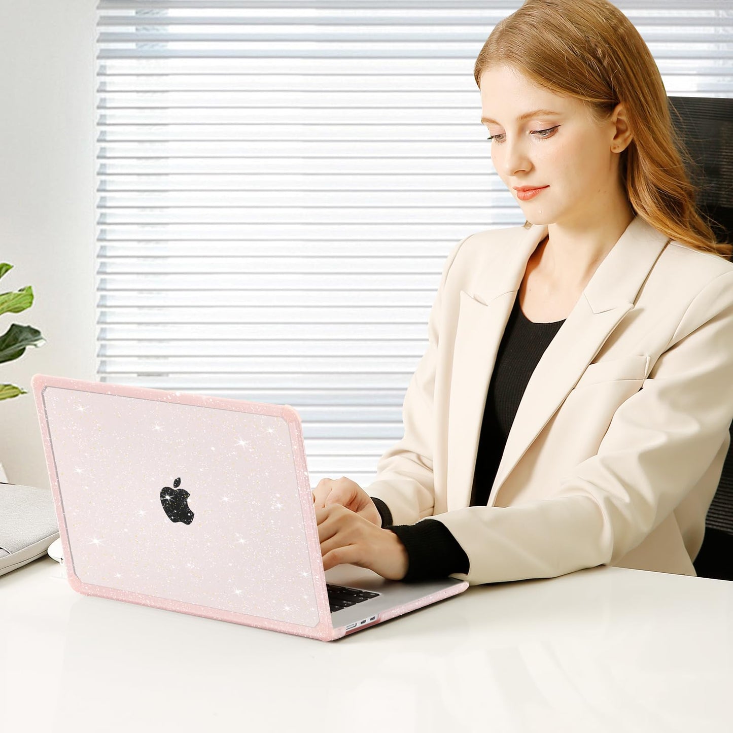 MOSISO Compatible with MacBook Air 15 inch Case 2025 2024 2023 M4 A3241 M3 A3114 M2 A2941,Anti-Cracking&Anti-Fingerprint Heavy Duty Glitter Plastic Hard Case with TPU Bumper&Keyboard Cover, Pink