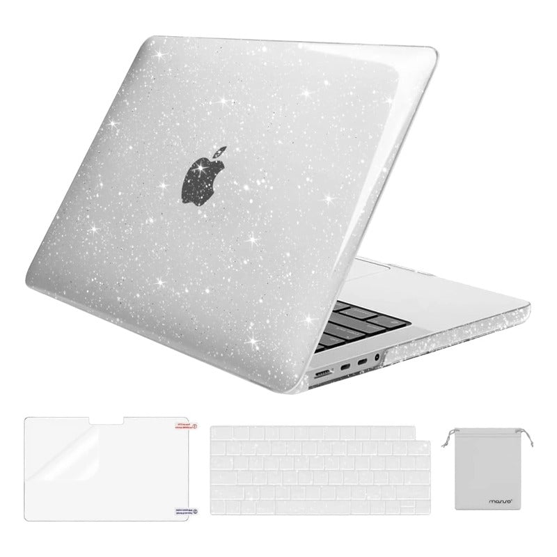 MOSISO Compatible with MacBook Pro 14 inch Case 2025-2021 M4 M3 M2 M1 A3112 A3185 A3401 A2918 A2992 A2779 A2442, Sparkly Glitter Plastic Hard Shell&Keyboard Cover&Screen Film&Storage Bag, Transparent